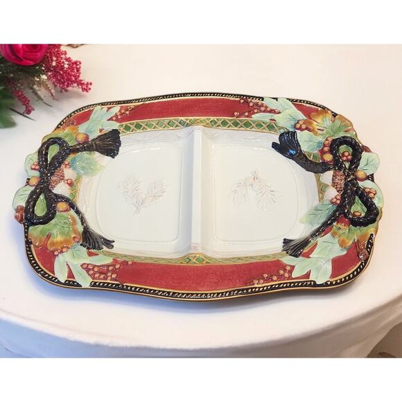 Fitz and Floyd Holiday Solstice Divided Server Handpainted Christmas EUC - Picture 1 of 7